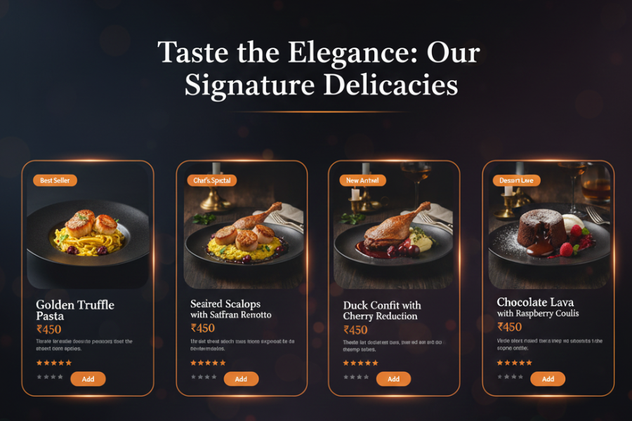 High-quality Food Card UI Designing with Dark Luxury Style (CSS, HTML)