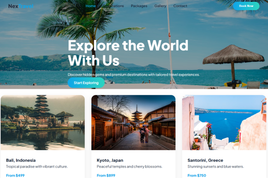 Travel Website Using HTML, CSS & JavaScript