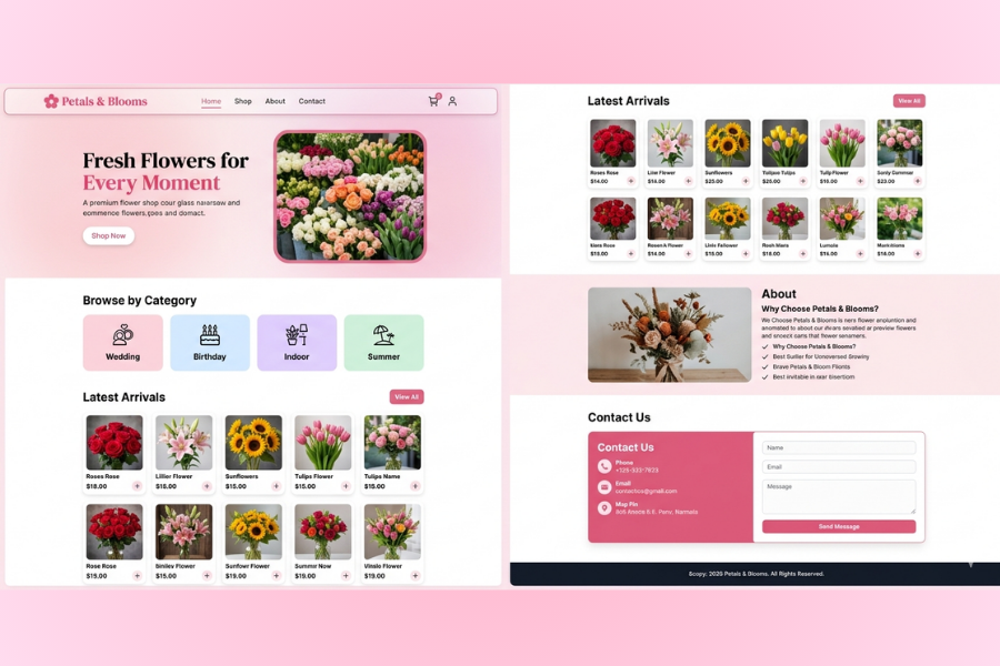 Flower E-Commerce Website Design Using HTML, TailwindCSS & JavaScript