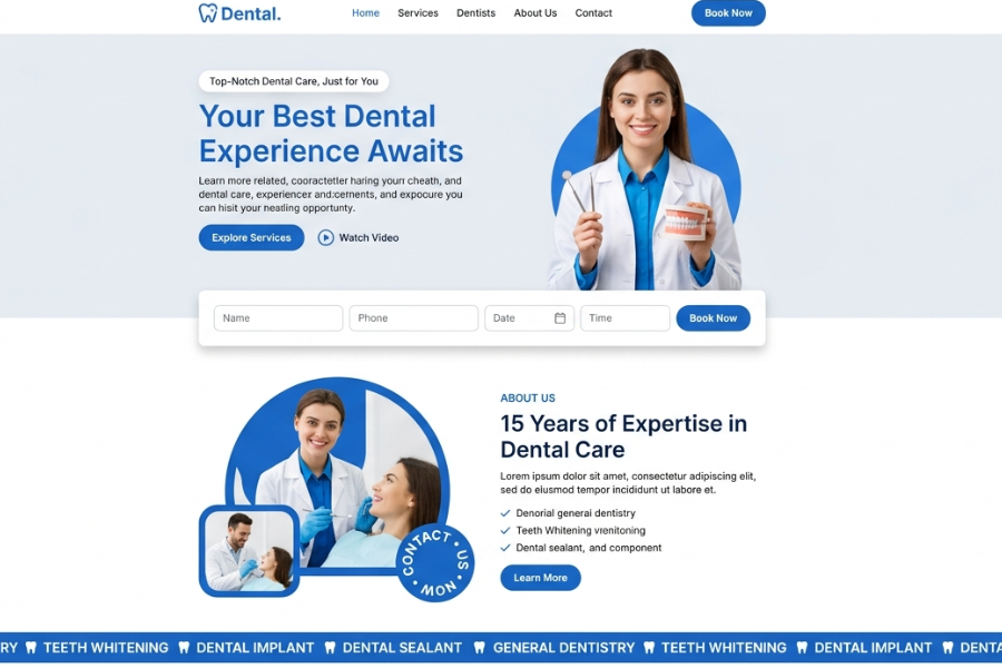 Healthcare Dental Website Design Using HTML, CSS & JavaScript