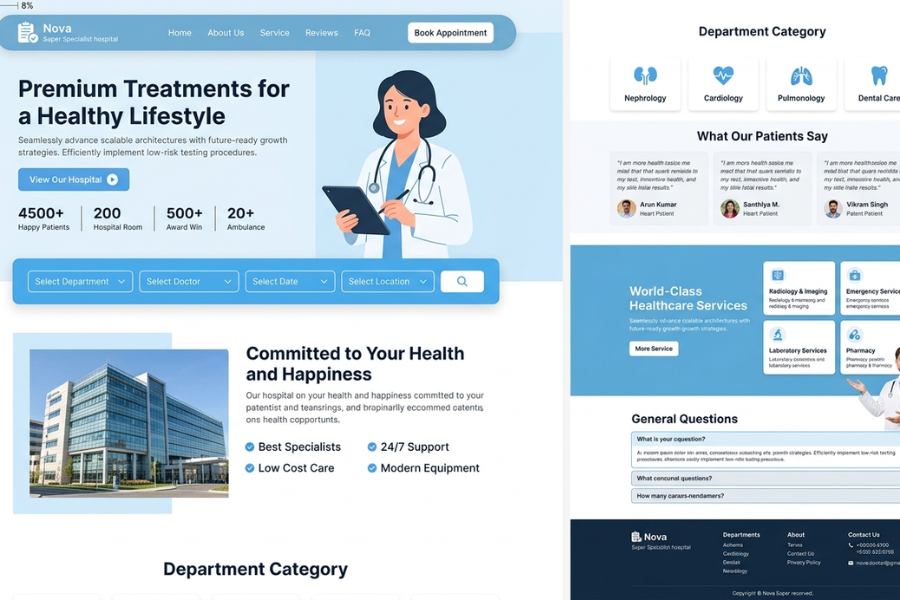 Nova Specialist Hospital Website Using HTML, CSS & JavaScript