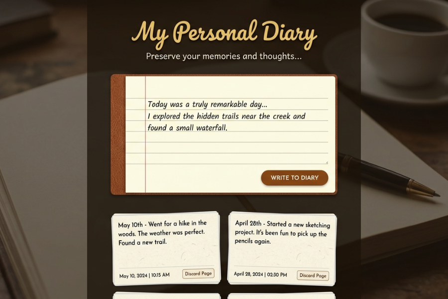 Personal Diary Website Design Using HTML, CSS & JavaScript