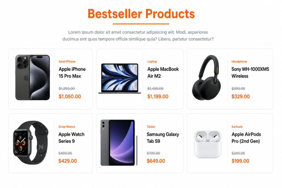 Bestseller Products Section Design Using HTML, Tailwind CSS & JavaScript