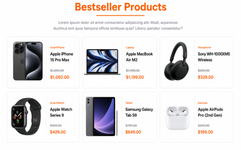 Bestseller Products Section Design Using HTML, Tailwind CSS & JavaScript
