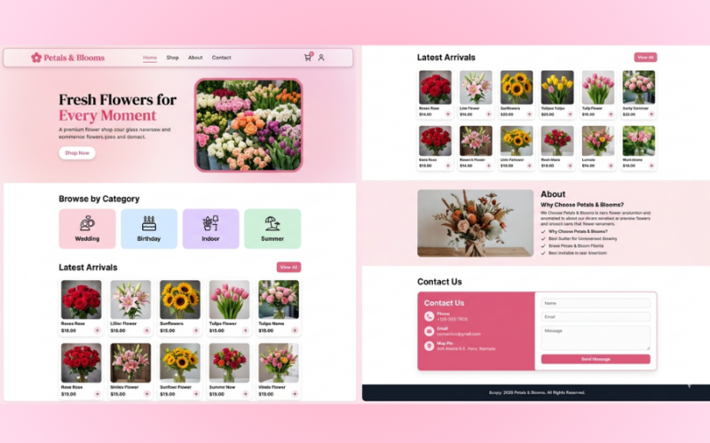 Flower E-Commerce Website Design Using HTML, TailwindCSS & JavaScript