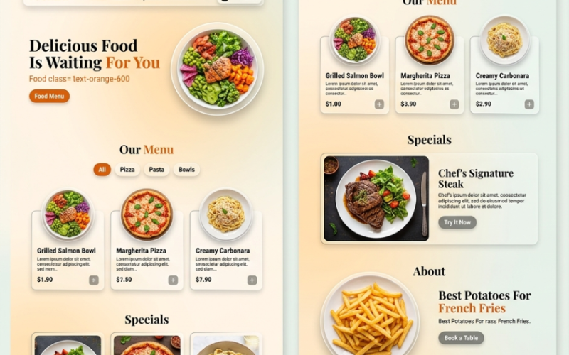 Modern Food Restaurant Website UI Using HTML, Tailwind CSS & JavaScript