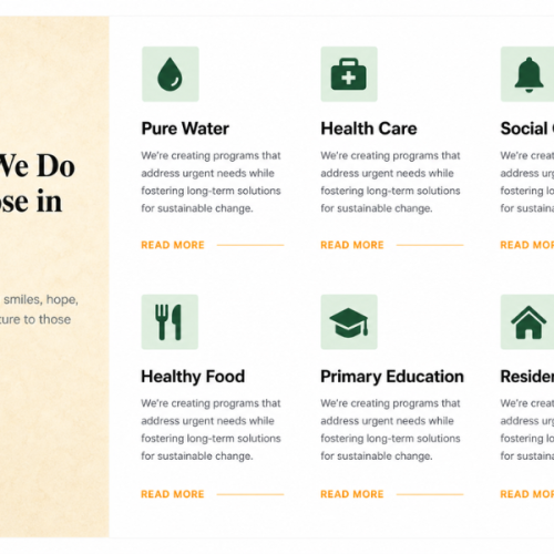 NGO Services Section Design Using HTML, Tailwind CSS & JavaScript