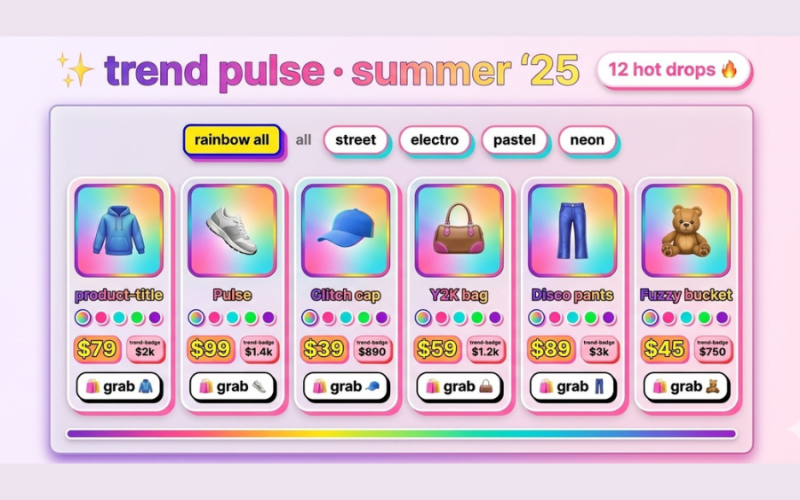 Colorful Trending E-Commerce Product Cards Using HTML, CSS & JavaScript